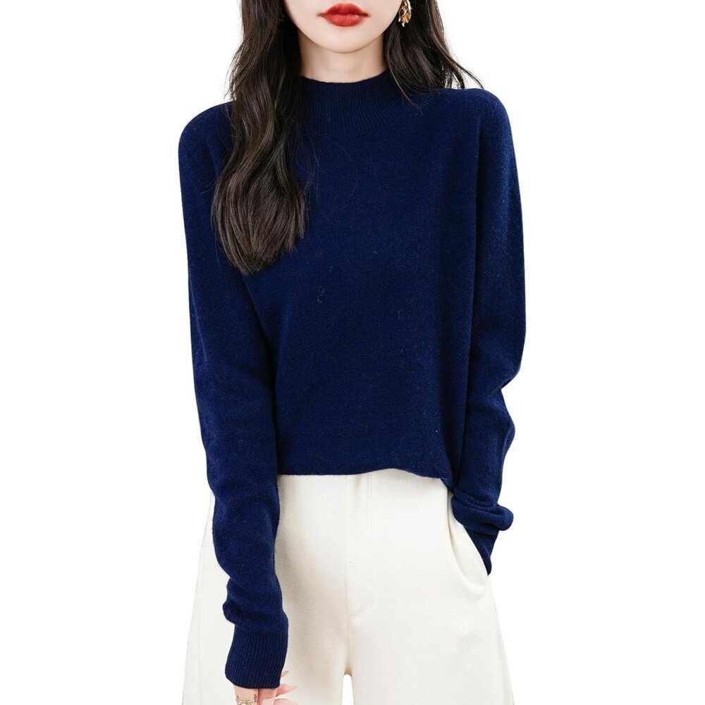Women's Merino Wool Seamless Sweater Mock Neck Long Sleeve Knitted Top
